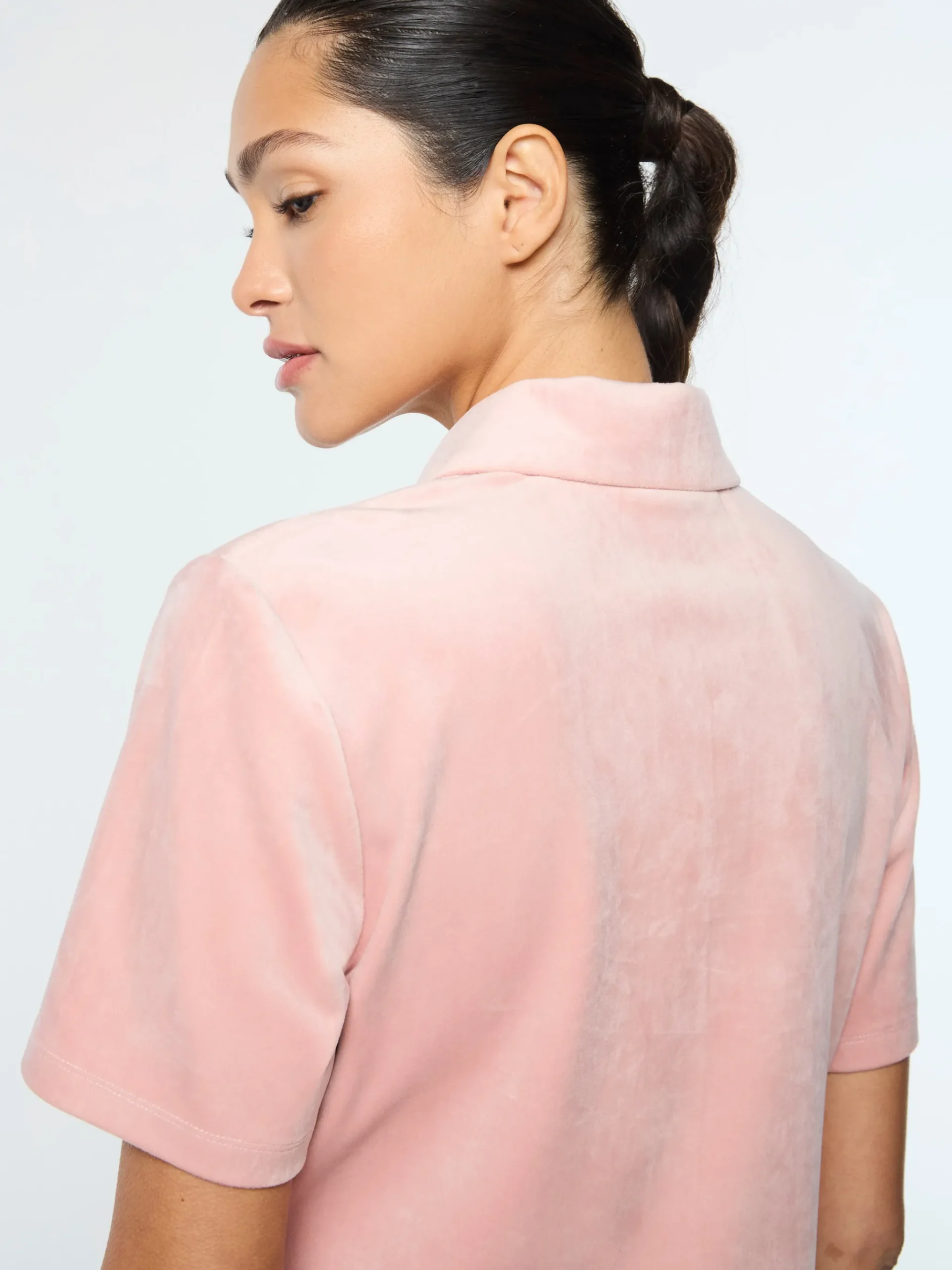 Adele Velour Polo- Pale Mauve