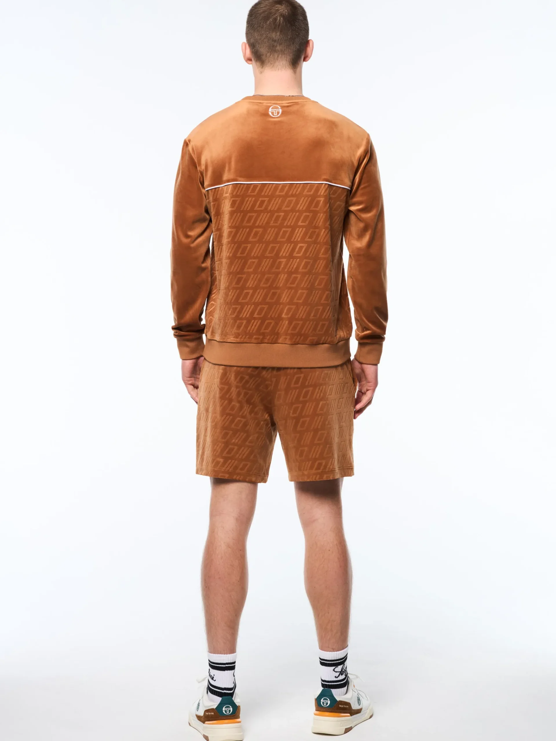 Bandiera Debossed Velour Crewneck-Sugar Almond