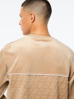Bandiera Debossed Velour Crewneck-Humus