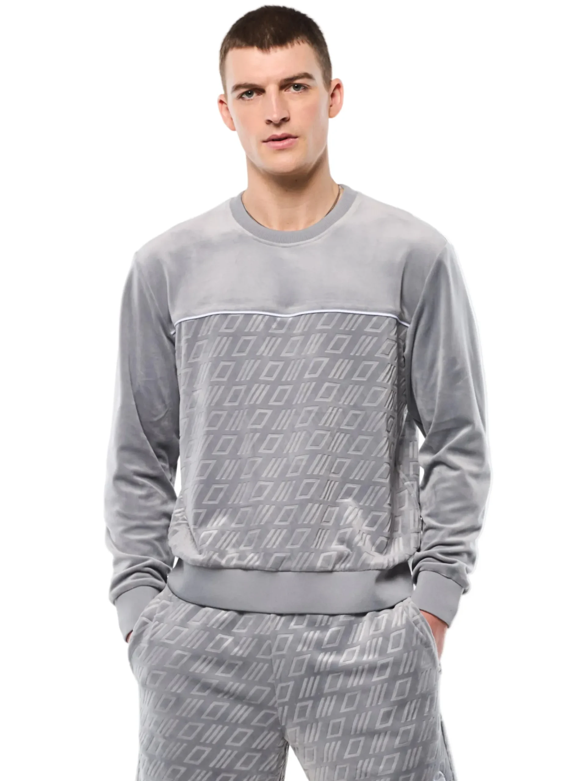 Bandiera Debossed Velour Crewneck-Sleet