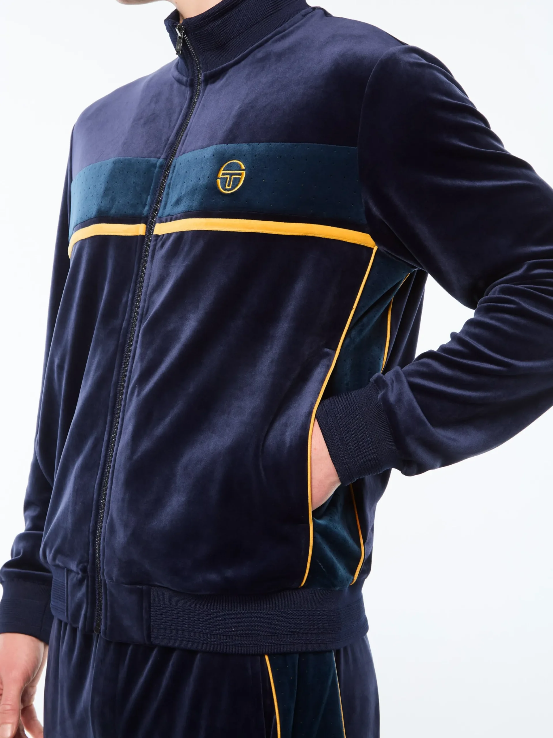 Forato Velour Track Jacket-Maritime Blue